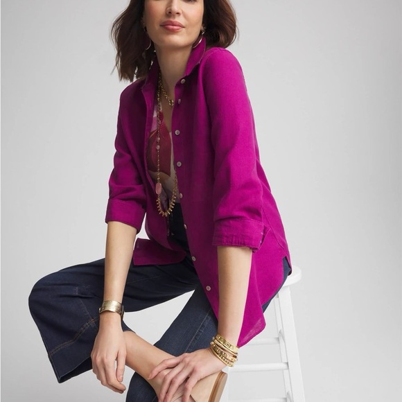 Chicos 100% Linen No Iron Button-Up Top - NWOT - Picture 2 of 6